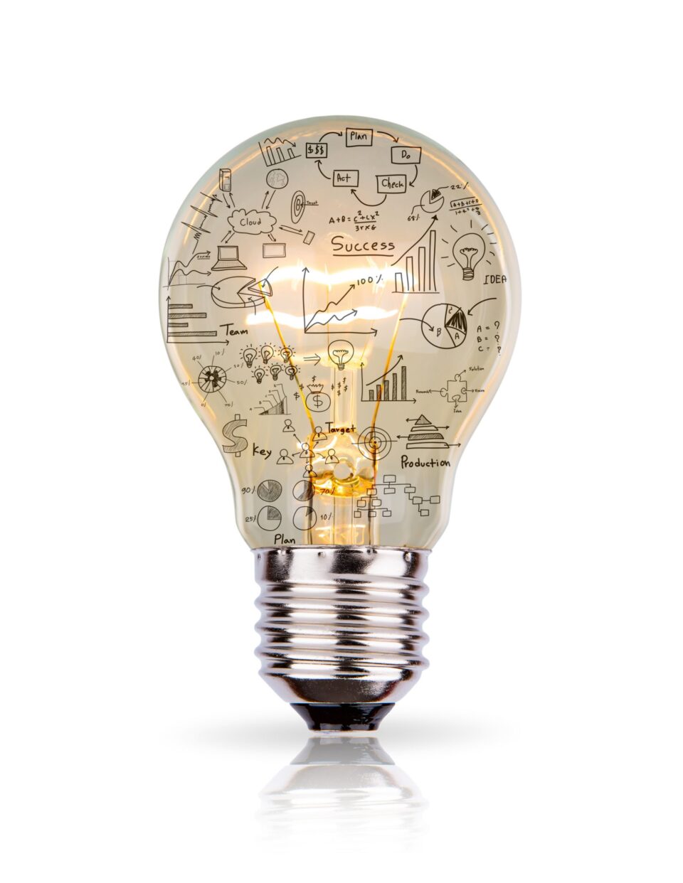 Light bulb with drawing graph inside isolated on white backgroun